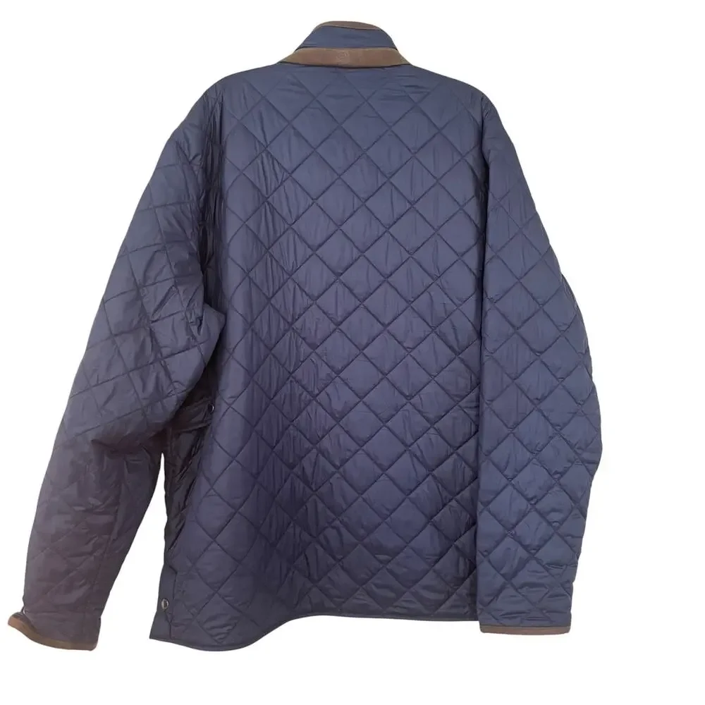 Peter Millar Suffolk Quilted Travel Coat XXL Navy Suede Trim Quiet Luxury